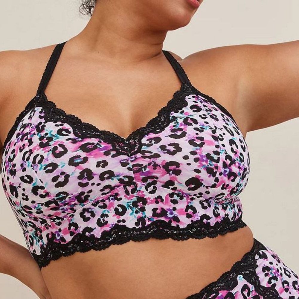Torrid 4 4x Unlined Microfiber With Lace Trim Printed Bralette